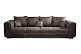 CAVADORE Big Sofa Mavericco / Big Couch im modernen Design in Lederoptik / Inklusive Rückenkissen und Zierkissen / 287 x 69 x 108 cm (BxHxT) / Mikrofaser Anthrazit