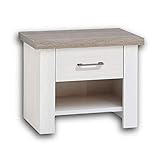 Stella Trading LUCA Eleganter Nachttisch im Landhausstil - Stilvoller Nachtschrank mit Schublade in Pinie weiß / trüffel für Ihr Bett - 51 x 46 x 43 cm (B/H/T)