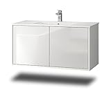 Stil.Zeit Evelou Badmöbel inkl. Waschbecken | Waschtisch mit Unterschrank 100.5 cm | Weiß/Hochglanz Weiss | Push-to-Open/hängend