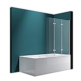 Mai & Mai Duschwand für Badewanne 6mm Sicherheitsglas mit NANO-Versiegelung Duschabtrennung Badewannen-Aufsatz 130x140cm Duschwand Rechts Badewannenfaltwand