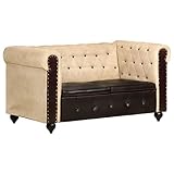 INLIFE Chesterfield-Sofa 2-Sitzer Braun Echtleder,37.29kg,283757