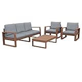 NATERIAL - Gartenmöbel Set SOLARIS - 5 Personen - 1 Gartensofa - 2 Gartensessel - 1 Couchtisch 80x55x28 cm - Sitzkissen - Wasserabweisendes Polyester - Akazie - Grau - Gartenlounge - Garten Sitzgruppe