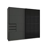 Lomadox Kleiderschrank mit Schwebetüren, Kleiderstange, Schubkästen, Schublade, Schwebetürenschrank, Schlafzimmer, Schlafzimmermöbel in Graphit mit schwarz, B/H/T ca. 225/208/65 cm