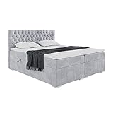 MEBLINI Boxspringbett mit Bettkasten - Gepolstert Doppelbett mit Matratze und Topper - Polsterbett mit Stauraum - Bett mit Kopfteil - Stauraumbett - Dalia - 180x200 - H3/Hellgrau Samt