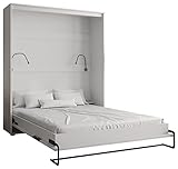 KRYSPOL Bett im Schrank Home, Vertikal, Schlafzimmer, Jugenzimmer, Modern Design (Weiß matt + Weiß matt, 160 x 200 cm)
