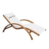 Outsunny Sonnenliege Gartenliege Liegestuhl Relaxliege Liege Relaxsessel mit Kopfkissen Lärche + Textilgewebe Braun+Creme 161 x 72 x 68 cm