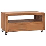 vidaXL Teak Massiv TV Schrank mit Rollen Kolonialstil Lowboard Sideboard Fernsehschrank Fernsehtisch TV Möbel HiFi-Schrank 80x50x42cm