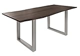 MASSIVMOEBEL24.DE Baumtisch Akazie 140x90x76 grau Beine Silber matt Freeform 3