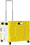Dlmeda Rollbarer Mehrzweckwagen, zusammenklappbare und zusammenklappbare Handkiste auf Rädern, Faltbarer Rollwagen, Treppensteiger-Einkaufswagen (Color : Lemon Yellow, Size : 40x43cm)