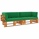 JUNZAI 2-Sitzer-Palettensofa mit Kissen, Gartenlounge, Gartensofa, Terrassenmöbel, Balkon Möbel, Balkonmöbel, Terrassen Möbel, Terrassen Sofa, Honigbraun Kiefer Imprägniert