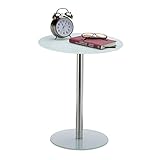 Relaxdays, Weiß Runder Beistelltisch aus Glas und Edelstahl, dekorativer Loungetisch, HxBxT: 53 x 43 x 43 cm, Standard