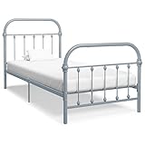 Chusui Bettgestell, Bett, Lattenrost, Bettrahmen, Jugendbett, Bed Frame, Grau Metall 90×200 cm