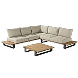 NATERIAL - Gartenmöbel Set Griffin - Gartenlounge mit Kissen - 5 Personen - 2 Outdoor-Sofas - 1 Outdoor-Couchtisch L. 90 x B. 90 x H. 20 cm - Aluminium - Teakholz - FSC - Beige