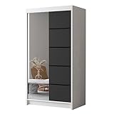 Schwebetürenschrank Letto III 100 cm mit Spiegel - Kleiderschrank, Schiebetürenschrank mit Kleiderstange und Einlegeboden, Schlafzimmerschrank, Schiebetüren - 100x200x58 cm (Weiß/Schwarz)