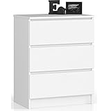 AKORD Kommode K60 mit 3 Schubladen | für das Wohnzimmer Schlafzimmer Schrank Büro Arbeitszimmer | Modernes Funktionales Design | B60 x H77 x T40 cm, Gewicht 25 kgWeiß