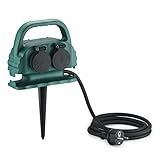 Gartensteckdose 4-Fach IP44 mit Tragegriff und Erdspieß, wasserfeste Außensteckdose mit H07RN-F Gummi Kabel Outdoor 4 x Steckdose Garten Stromverteiler (2m,grün)