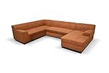 DOMO Collection Falk Wohnlandschaft | Sofa mit Schlaffunktion und Bettkasten in U-Form | Schlafsofa mit Federkern und Stauraum | 229 x 317 x 159 cm | Couch in orange-rot