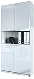 Vladon Büroschrank Logan V2, Aktenschrank mit 5 Fächern und 4 Türen, Weiß matt/Weiß Hochglanz (82 x 184 x 37 cm)