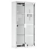 HOMCOM Medizinschrank Apothekerschrank Erste Hilfe Schrank mit Schloss Arzneischrank für Wandmontage Edelstahl 30 x 12 x 60 cm