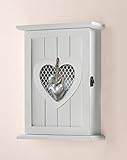 Dekoleidenschaft Schlüsselkasten Silver Heart aus Holz, weiß, im Landhaus-Stil, Schlüsselschrank, Hängeschrank