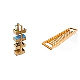 Relaxdays Bambus Badregal 75 x 25 x 18 cm, Natur & Badewannenablage aus Bambus mit Gitter HBT: 4 x 64 x 15 cm Wannenbrücke zur Ablage von Seife oder Schwamm Badewannenauflage, Natur