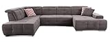 CAVADORE Wohnlandschaft Mistrel mit Longchair rechts und Ottomane links / Großes Sofa in U-Form / Inkl. Kopfteilfunktion / 343 x 77-93 x 228 / Kati Fango