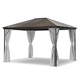Leco Profi-Pavillon – Stabiler 3 x 3,65 m Gartenpavillon mit wasserdichtem Hardtop-Dach (Polycarbonat-Doppelstegplatten) und verschließbaren Seitenteilen - lichtgrau