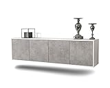 Dekati Lowboard Anaheim hängend (180x49x35cm) Korpus Weiss matt - Front Beton Optik - Push to Open