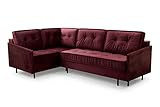 ALTDECOR Ecksofa Links mit Schlaffunktion und Bettkasten mit Gasdruckfeder, Polstercouch in L-Form Links angeordnet, rückenecht gepolstert, ideal als Gästebett 281x177x105 cm Bordeauxrot