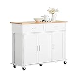 SoBuy FKW116-WN Design Küchenwagen Kücheninsel mit Arbeitsplatte Küchenschrank Rollwagen Sideboard auf Rollen Küchentrolley Servierwagen Weiß BHT ca.: 117x91x40cm