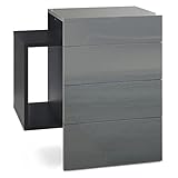 Vladon Nachttisch Queens, Nachttischschrank mit 2 Schubladen und 1 seitlichem Fach zur Wandmontage, Schwarz matt/Grau Hochglanz (60 x 63 x 36 cm)