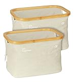 WENKO Tom Tailor Aufbewahrungsbox aus Polyester mit Bambusrahmen 2er Set in Beige | Korb Aufbewahrung, Bad Organizer Schublade, Badezimmer Deko, Boxen Aufbewahrung, Organizer Schminke