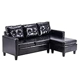 PU Kombination Sofa Couch Bequeme L-Form 194x126x89cm Cabrio Design Einfache Montage (Farbe: Braun Größe: Dreisitzer) (Schwarz Drei-Sitzer)