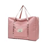 Reisetaschen Damen, Unisex GroßE Reisetasche,Sport-Turnbeutel,Faltbare Duffel Bag,wasserdichte Erweiterbare Overnight-UmhäNgetasche,Weekender-Tragetaschen Sporttrainingsbeutel Frauen (A Rosa)