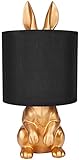 Brubaker Tisch- oder Nachttischlampe Goldener Hase - Tischleuchte mit Keramikfuß und Stoffschirm - 42 cm Höhe, Schwarz Gold