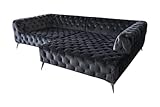 KAWOLA XXL Couch Federkern Ecksofa Schwarz I Federkern Couch mit Recamiere rechts I Chesterfield Sofas mit Metallfüße (BxHxT) 279x71x190 I Chesterfield Ecksofa Couch I Eckcouch mit Federkern