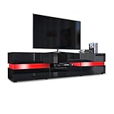 Vladon Lowboard Flow, TV-Kommode mit Ambient Light Verglasung mit 2 Türen, 1 Schublade und 1 Klappe, Schwarz matt/Schwarz Hochglanz, inkl. LED-Beleuchtung (177 x 45 x 39 cm)