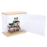 Acryl-Vitrine mit LED für Baustein-Sammlerstücke, Holzsockel, Montagebox, Arbeitsplatte, Würfel, staubdicht, Schaukasten für Actionfiguren, Spielzeug (20 x 10 x 18 cm)