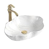 Aufsatzwaschbecken Moderne Anti-Spritz Retro,Handwaschbecken Mit Wasserhahn，Waschbecken aus Keramik，Unregelmäßige Form 50.5 * 37.5 * 14cm, Single Basin