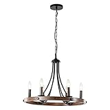 SHINGJIAO Kronleuchter Vintage,6 Flammig Kronleuchter Schwarz,Metall Deckenlampe Industrial Deckenleuchte Vintage für Wohnzimmer Schlafzimmer Esszimmer KüChe Treppenhaus,Holz Maserung, Ohne GlüHbirne