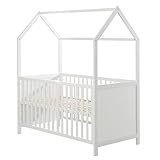 roba Hausbett 70 x 140 cm - FSC zertifiziert - Babybett in Hausoptik - Höhenverstellbar - Umbaubar zum Juniorbett - Holz weiß