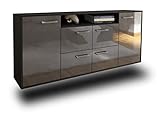 Lqliving Kommode Sideboard Carrollton, Korpus in anthrazit matt, Front im Hochglanz-Design Grau (180x77x35cm), inkl. Metall Griffen, Wandmontage, Made in Germany