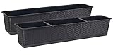 Tymar Blumenkasten mit Untersetzer, 2 Stück,Rattan, Balkonkasten, Pflanzkasten aus Kunststoff, Garten, Balkon, Terrasse((2pack) Anhrazit, 70cm)