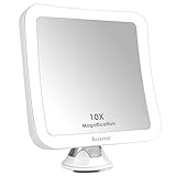 Auxmir Kosmetikspiegel Vergrößerungsspiegel mit Saugnapf und LED Beleuchtung, 10-Fach Vergrößerung und 2 Helligkeitsstufen, 360° Schwenkbar Schminkspiegel Makeup Badspiegel, 3 AA Batterien für Reise