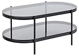 AC Design Furniture Bertha Ovaler Couchtisch mit 1 Ablage, Sofatisch mit Rauchglas und Metallgestell, Wohnzimmertisch mit Stauraum, Modernes Design, Wohnzimmermöbel, B: 95 x H: 42 x 50 cm