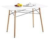 FURNITABLE Weiß Esszimmertisch Skandinavisch Esstisch Buchenholz Küchentisch MDF Rechteckig Stahlrahmen 110 x 70 x 74 cm