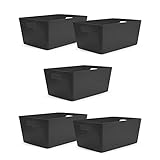 Schwarz Aufbewahrungsbox aus Kunststoff - 5 St. Ordnungsboxen für Küche, Haus oder Büro, Aufbewahrungskörbe für Regale, Schubladen, Wäsche, Schrank, Kunststoffbox, Körbe & Behälter (25,5 x 17 x 11cm)