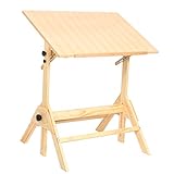 Zeichentisch aus Massivholz, anhebbarer Zeichentisch, neigbarer Basteltisch für Kunstwerke, Grafikdesign, Lesen, Schreiben
