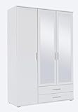 Rauch Möbel Rasant, Schrank Drehtürenschrank mit Spiegel inklusive 2 Schubladen, 3-türig, Zubehörpaket Basic 3 Einlegeböden, 1 Kleiderstange, Weiß, 52 x 127 x 188 cm