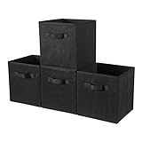 BrilliantJo Aufbewahrungsbox aus Stoff in 4er Set, 33 x 38 x 33 cm Faltbare Aufbewahrungskiste mit Griffe Ordnungssystem Korb für Schrank Regal Spind - Schwarz